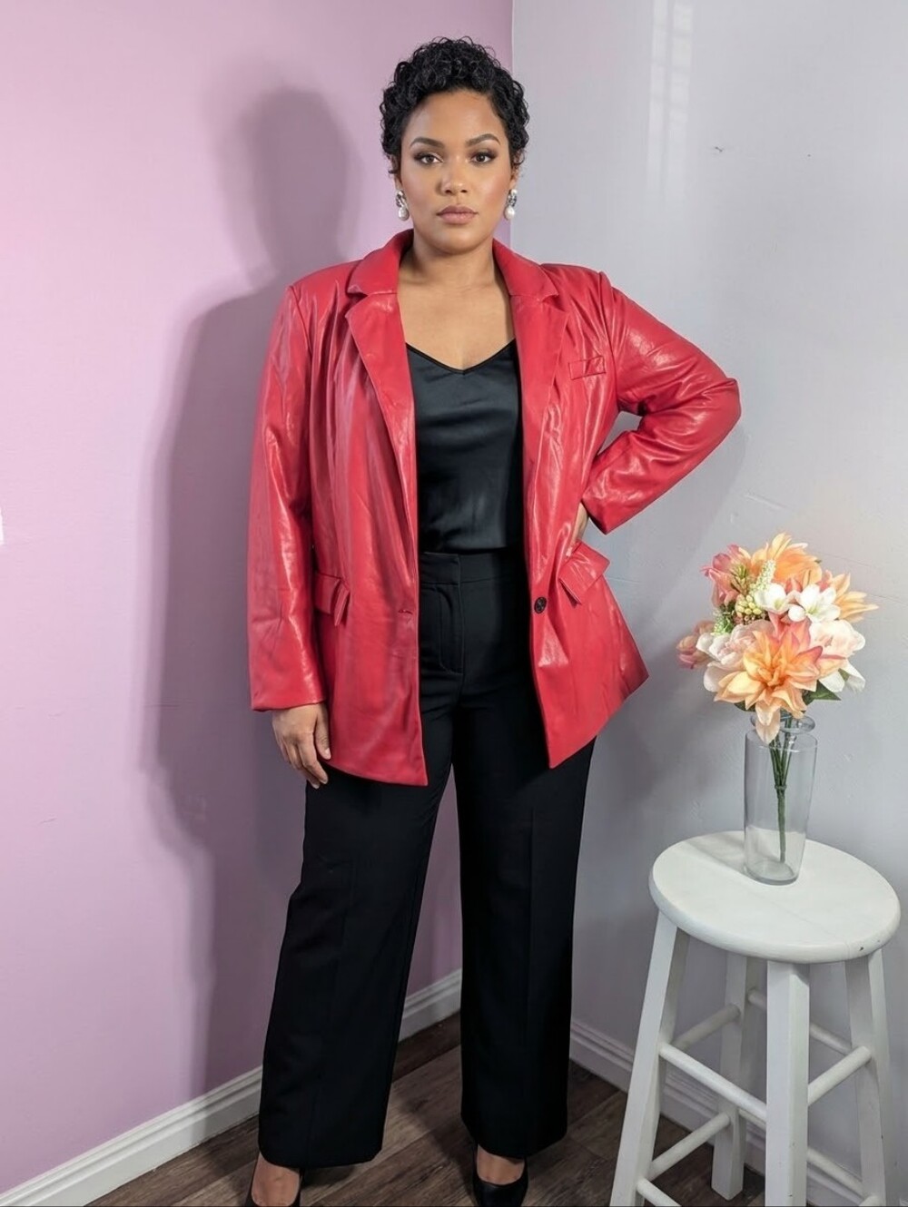 Stunning Red Faux Leather Oversized Blazer | Size XXL